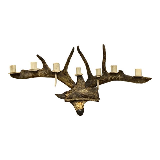 Vintage Traditional Scandinavian Reindeer Antler Candlestick For Sale