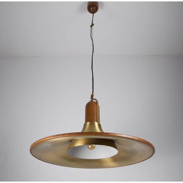Mid-Century Teak and Brass Pendant Lamp, Italy, 1960s For Sale - Image 3 of 14
