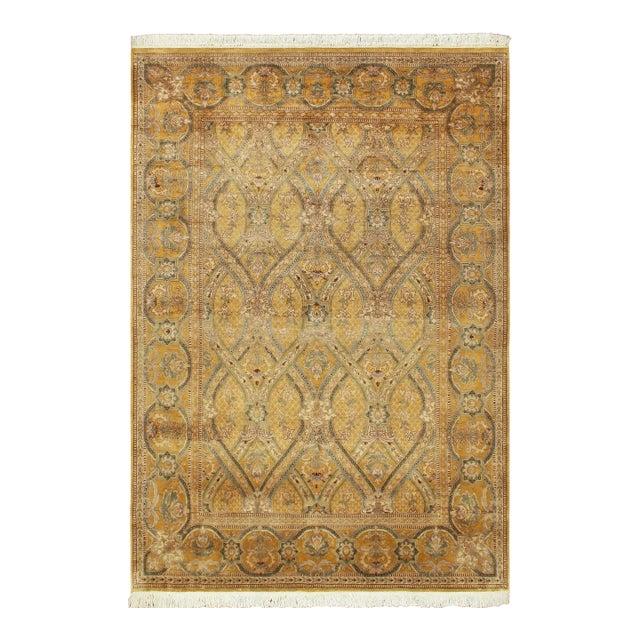 Art Nouveau 1990's Pak-Persian Gold/Green Wool Rug - 6'0'' X 8'7'' For Sale