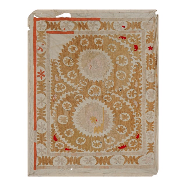 Suzani Beige Tapestry - Pastel Color Uzbek Table Cloth For Sale