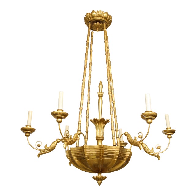 Bespoke Giltwood Hand-Carved Chandelier in the Neoclassic Manner For Sale