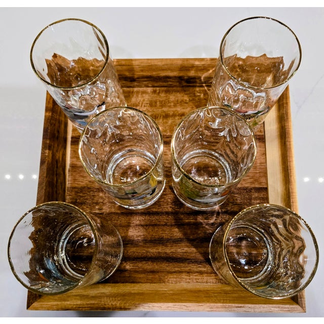 Vintage Ned Smith Waterfowl Series Highball Glasses Set of 6 - 22k Gold Rim Crinkle Textured For Sale - Image 4 of 13