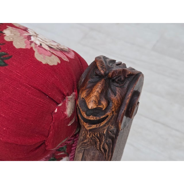 Red Vintage Danish Lounge Chair in Furniture Cotton Fabric, 1930s For Sale - Image 8 of 18