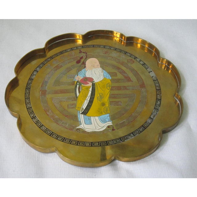 Chinese Vintage Chinese Enamel and Brass Tray For Sale - Image 3 of 4