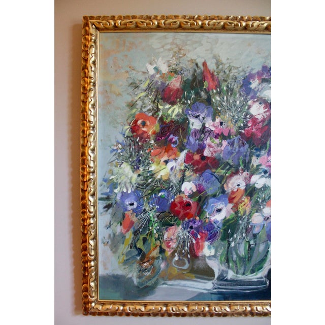 French Large French Still Life Flowers Oil Painting by Monique Journod For Sale - Image 3 of 12