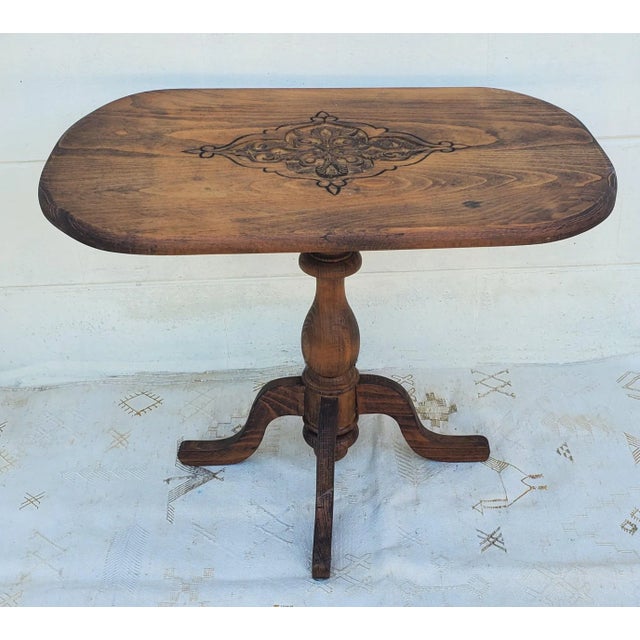 Sienna Moroccan Oval Wooden Carved Top Side Table For Sale - Image 8 of 8