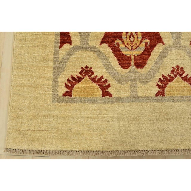 Suzani Rug 6’7” X 7’9” Beige Wool Hand-Knotted Oriental Carpet For Sale - Image 9 of 12