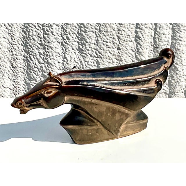 Mid 20th Century Midcentury Art Deco Style Glazed Ceramic Horse Lamp For Sale - Image 5 of 12