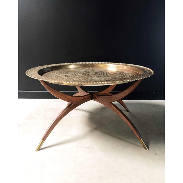 1950s Vintage Moroccan Brass Tray Table | Chairish