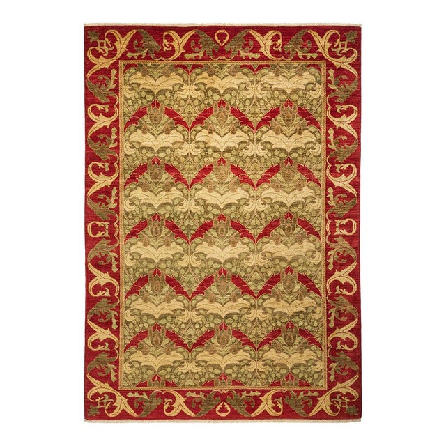 Arts & Crafts Collection Hand-Knotted Area Rug - Red 5' 10" x 8' 8" For Sale - Image 4 of 4