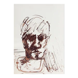 Vintage Mid Century Impressionist Man Sepia Portrait Drawing