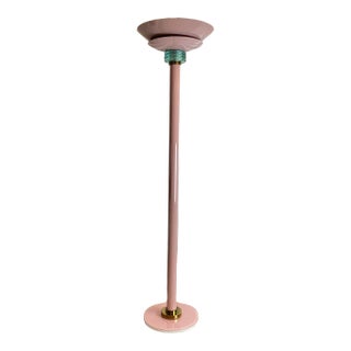 80s Casablanca Mauve Glass and Metal Floor Lamp With Marble Base For Sale