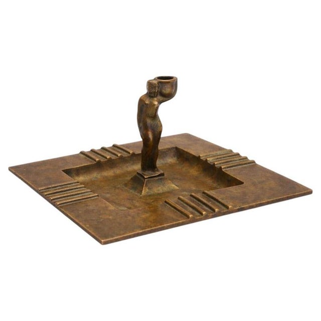 Metal Swedish Art Deco Bronze Figural Candleholder or Ashtray from GAB, 1930s For Sale - Image 7 of 7