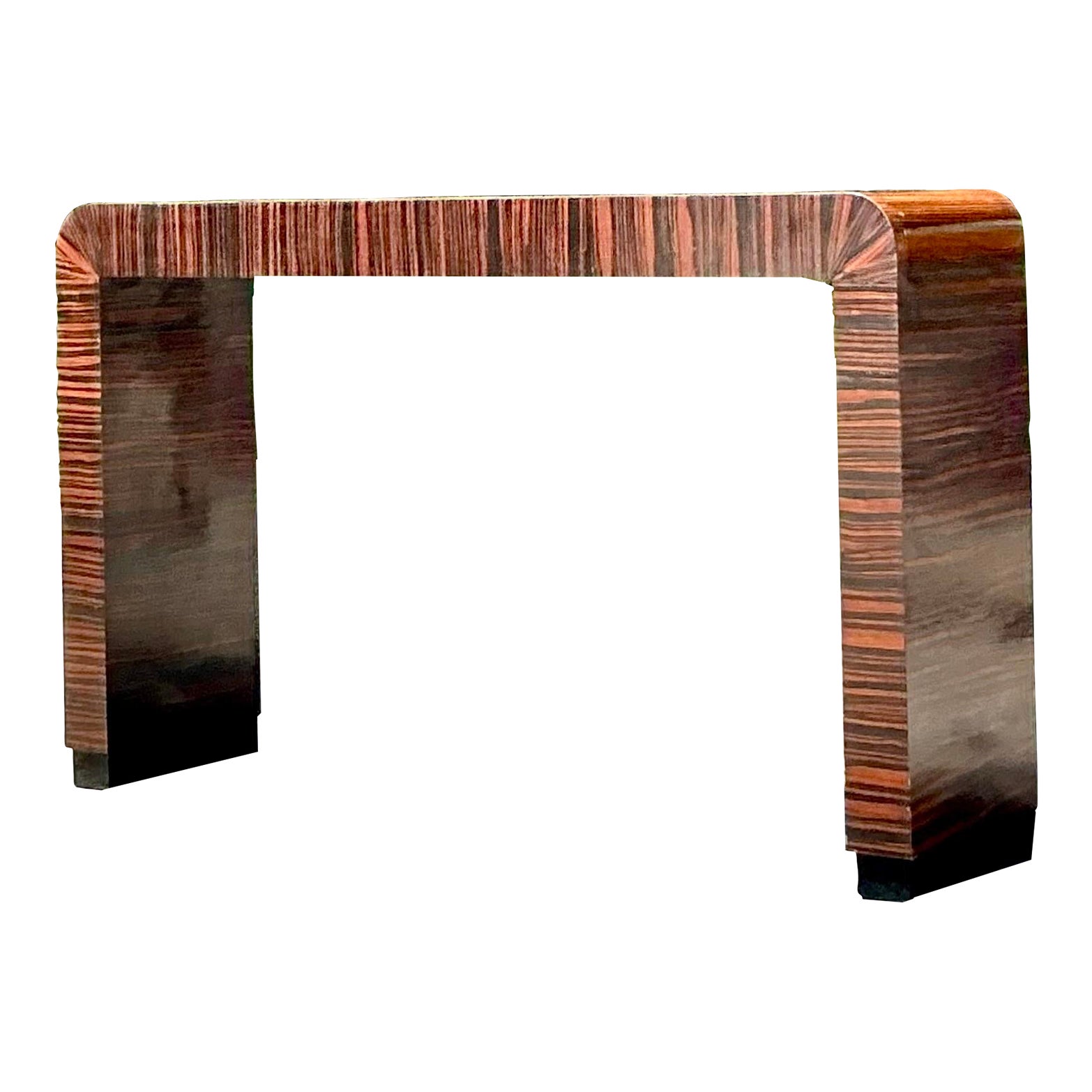 Vintage Boho Zebra Wood Waterfall Console Table | Chairish