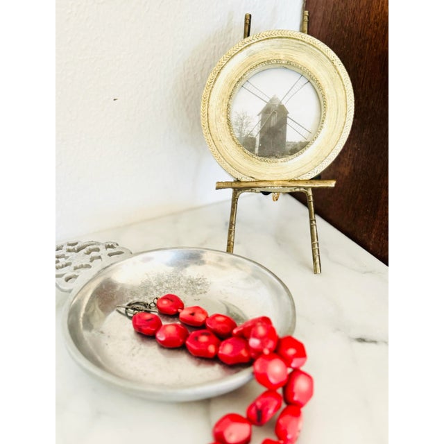 Metal Vintage Marked Pewter Porringer Dish With Fillagree Handle For Sale - Image 7 of 8