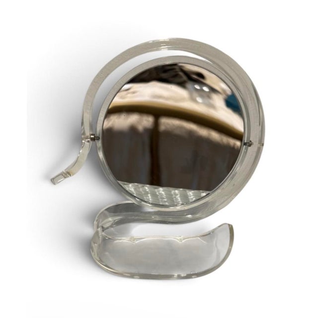 Mid-Century Modern MCM Acrylic Two Sided Swan Shape Vanity Mirror With Magnification For Sale - Image 3 of 5