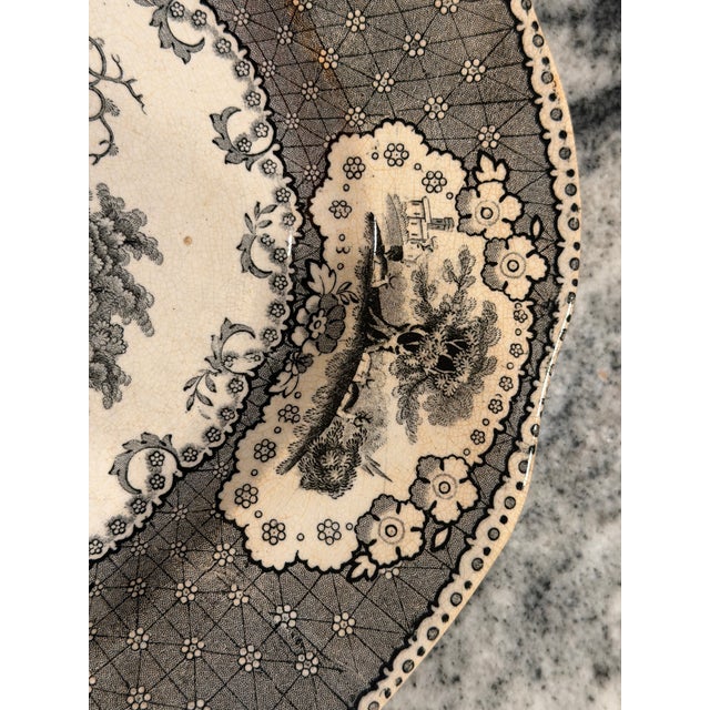 Mid-19th Century English Black Transferware Romantic Scenic Platter, Circa 1850–1870 For Sale In Dallas - Image 6 of 18
