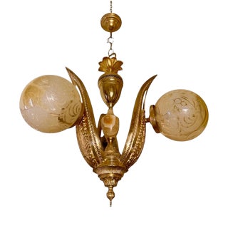 French Louis XVI Style Gilt Bronze and Alabaster Three-Light Chandelier, 1940s For Sale