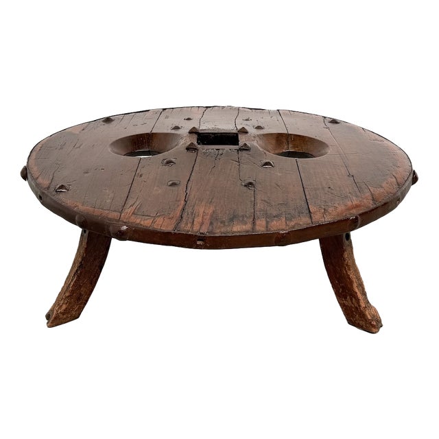 Brazilian Folk Art Brutalist Circular Coffee Table in Wood, 1950s For Sale
