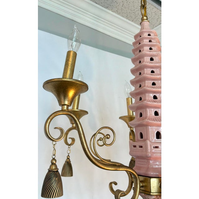 2020s Port 68 Pink Ceramic Pagoda Chandelier For Sale - Image 5 of 8