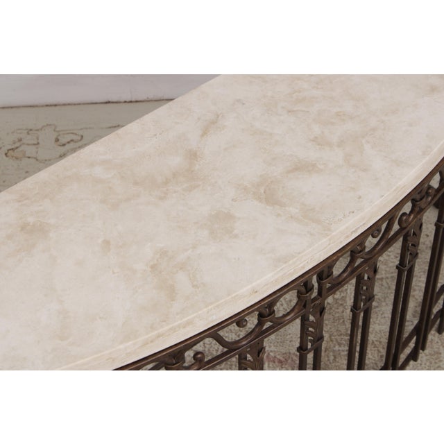 Metal French Style Iron & Steel Base Stone Top Console Table For Sale - Image 7 of 15