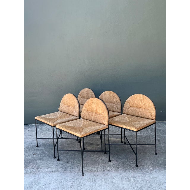 Black Vintage Woven Rush and Metal Dining Chairs - Set of 5 For Sale - Image 8 of 13