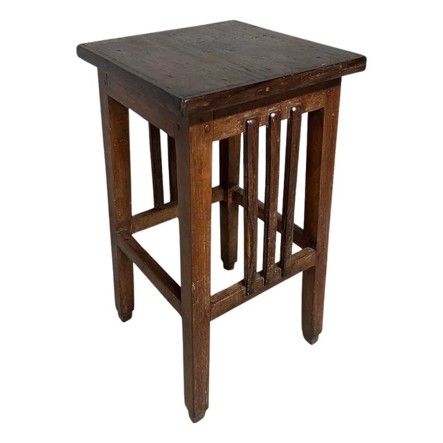 Antique Teak Wood Pedestal or Tall Side Table For Sale