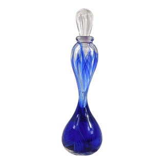 1980s Tall Blue Signed Art Glass Perfume Bottle For Sale