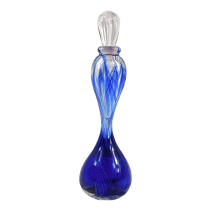 1980s Tall Blue Signed Art Glass Perfume Bottle