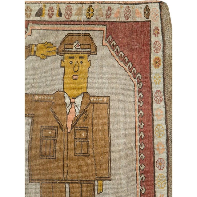 Rustic Galerie Shabab Collection Mid-20th Century Turkish Anatolian Pictorial Rug For Sale - Image 3 of 9