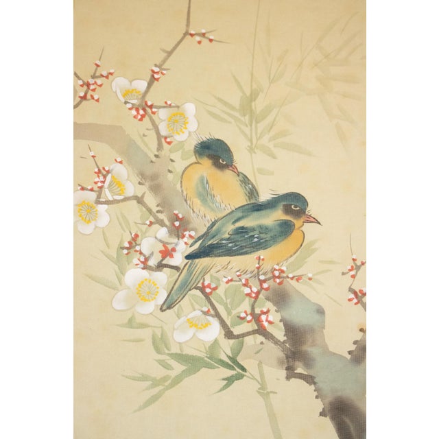 Textile Showa Era Oda Hideaki, "Peonies and Blue Birds" Japanese Silk Scroll Painting For Sale - Image 7 of 15