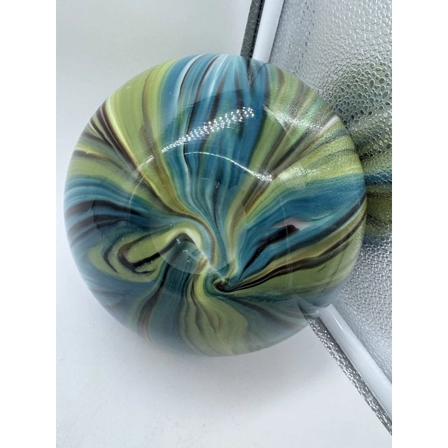 Vintage Murano Style Swirl Blue Green Black Hand Blown Vase For Sale - Image 6 of 6