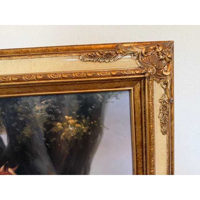 Textile English Fox Hunting Scene Oil Painting on Canvas, Horses & Hounds, Signed Framed For Sale - Image 7 of 10