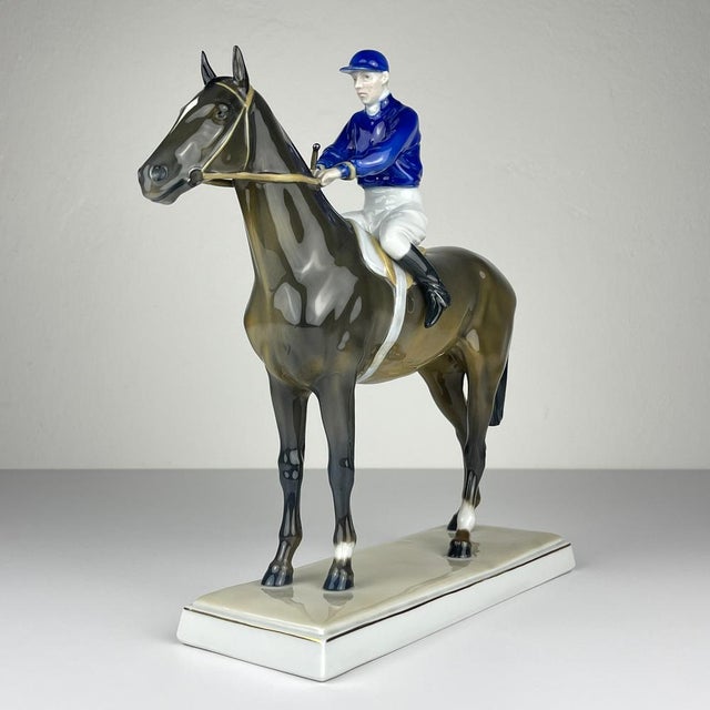 Ceramic Original Sculpture of Horse and Jockey by Max Hermann Fritz for Fraureuth Kunstabteilung, Germany, 1920s For Sale - Image 7 of 16
