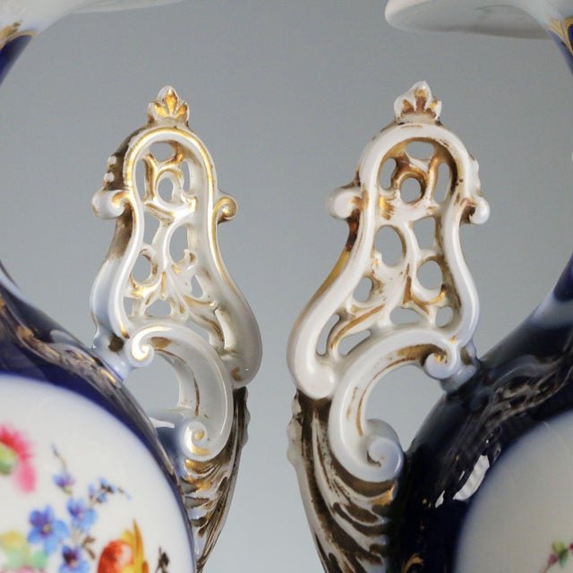 Cobalt Blue Porcelain Vases, Set of 2 For Sale - Image 3 of 11