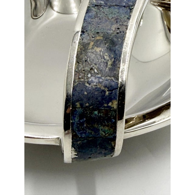 Los Castillo Taxco Silver Plate Malachite & Lapis Catchall Dish, Mexico 1960s For Sale - Image 17 of 18