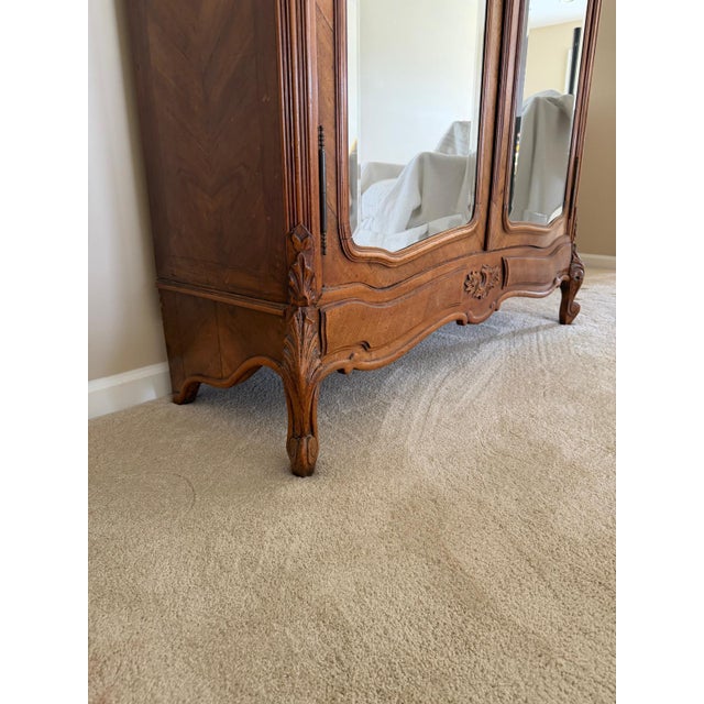 19th Century French Louis XV Style Walnut Armoire With Beveled Mirror Doors, Circa 1880 For Sale - Image 14 of 17