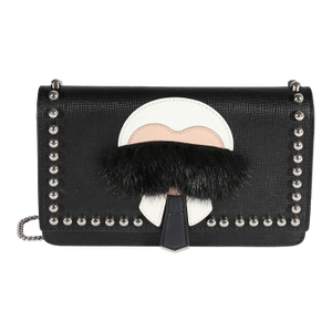 Black Vitello Elite & Mink Studded Karlito Chain Wallet