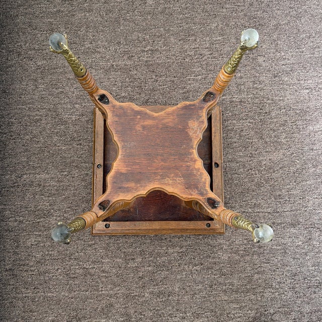 Late 19th Century American Victorian Oak Parlor Table With Spool Legs and Glass Ball & Claw Feet For Sale - Image 11 of 11