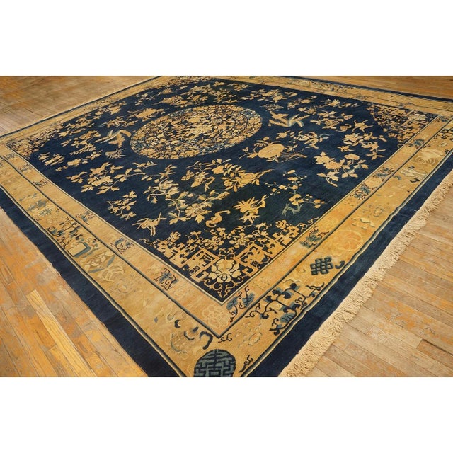1920s Antique Floral Medallion Oriental Knotted Chinese Peking 11' X 13' 5" Rug For Sale In New York - Image 6 of 11