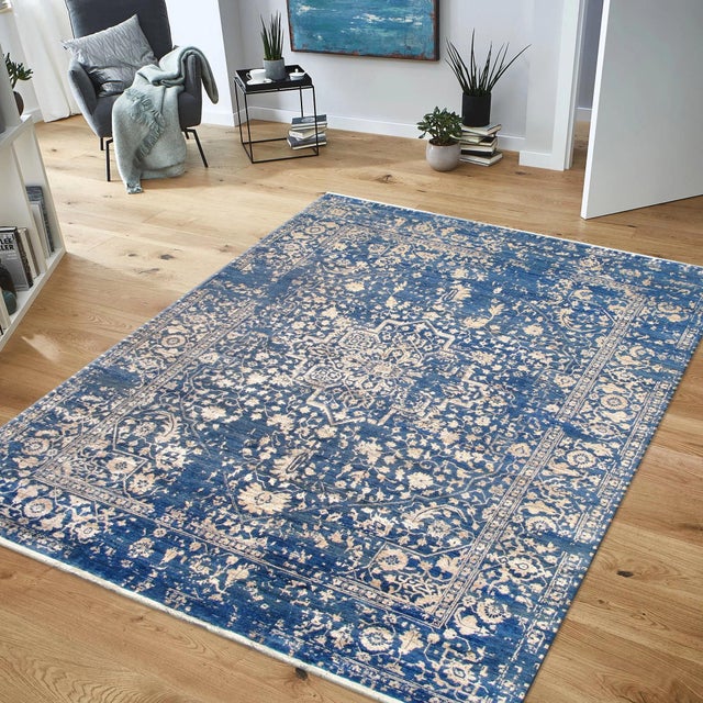 Blue Pasargad Home Transitiona Blue Area Rug- 9' 0" X 12' 2" For Sale - Image 8 of 8