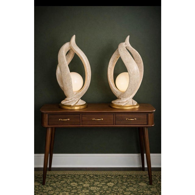 1980s Postmodern "Flame" Sculptural Lamps - Faux Stone & Gilt - a Pair For Sale - Image 11 of 11