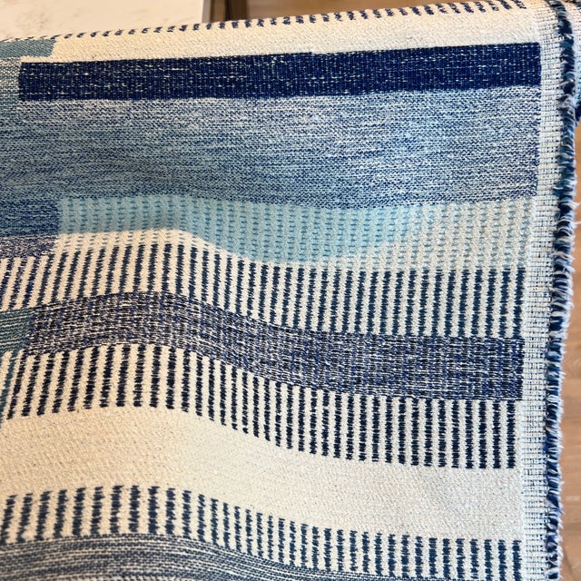 Christopher Farr Cloth Blue Woven Stripe Fabric 1 1/2 Yards For Sale - Image 4 of 5
