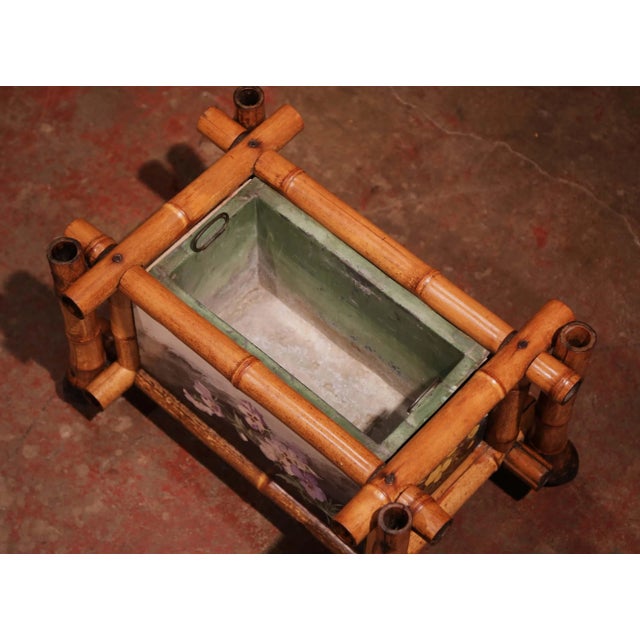 Early 20th Century French Bamboo Jardinière With Hand-Painted Floral Panels For Sale - Image 10 of 12