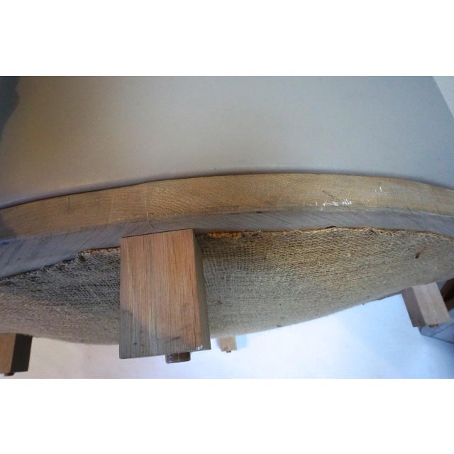 Round Leather Gray Ottoman With Natural Wood Legs Chairish