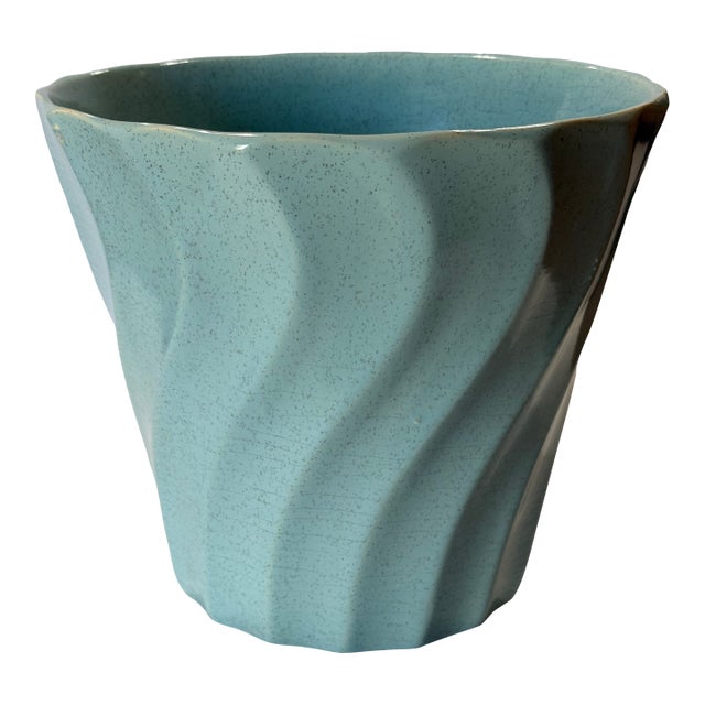 1950s Mid-Century Speckled Blue/Green Glazed #10 Ceramic Bauer Pot For Sale