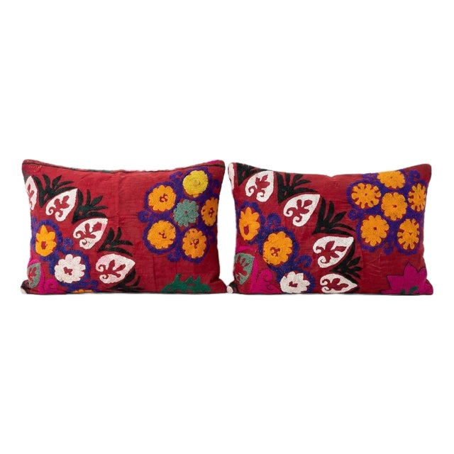 Silk Road Suzani Bedding Pillow Cover 17'' X 28'' - Set of Two For Sale