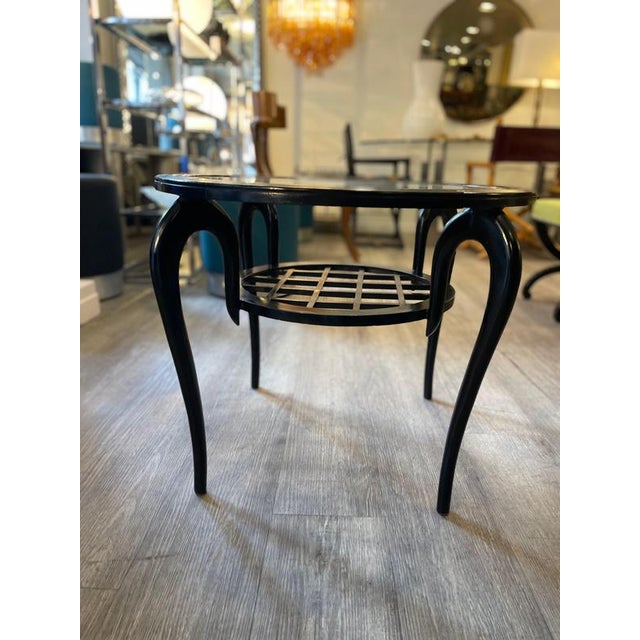 Round Coffee Table in Ebonized Wood and Screen-Printed Glass by Paolo Buffa, 1940 For Sale - Image 13 of 15