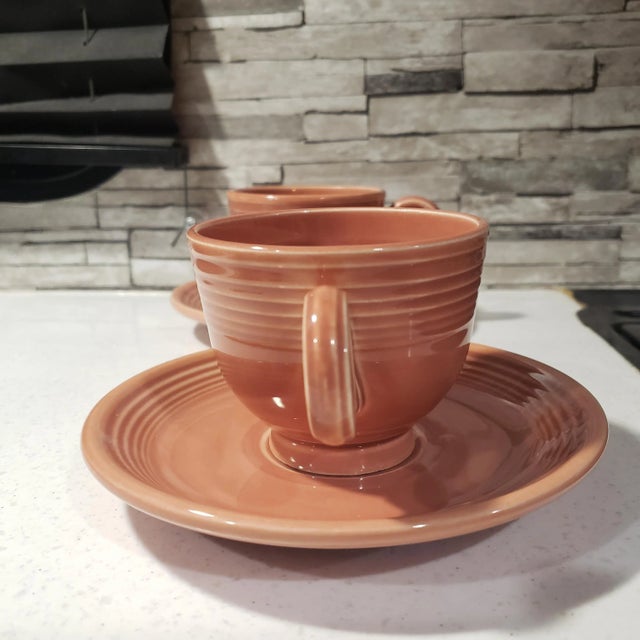 1950s Fiesta Ware Rose Tea Cup & Saucer Set by Homer Laughlin Pottery- 4 Pieces For Sale In Tulsa - Image 6 of 13