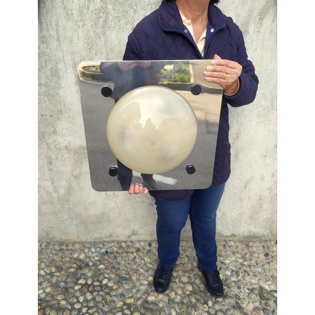 Large Wall Light in Glass and Steel attibuted to Lamperti,1960s For Sale - Image 10 of 11